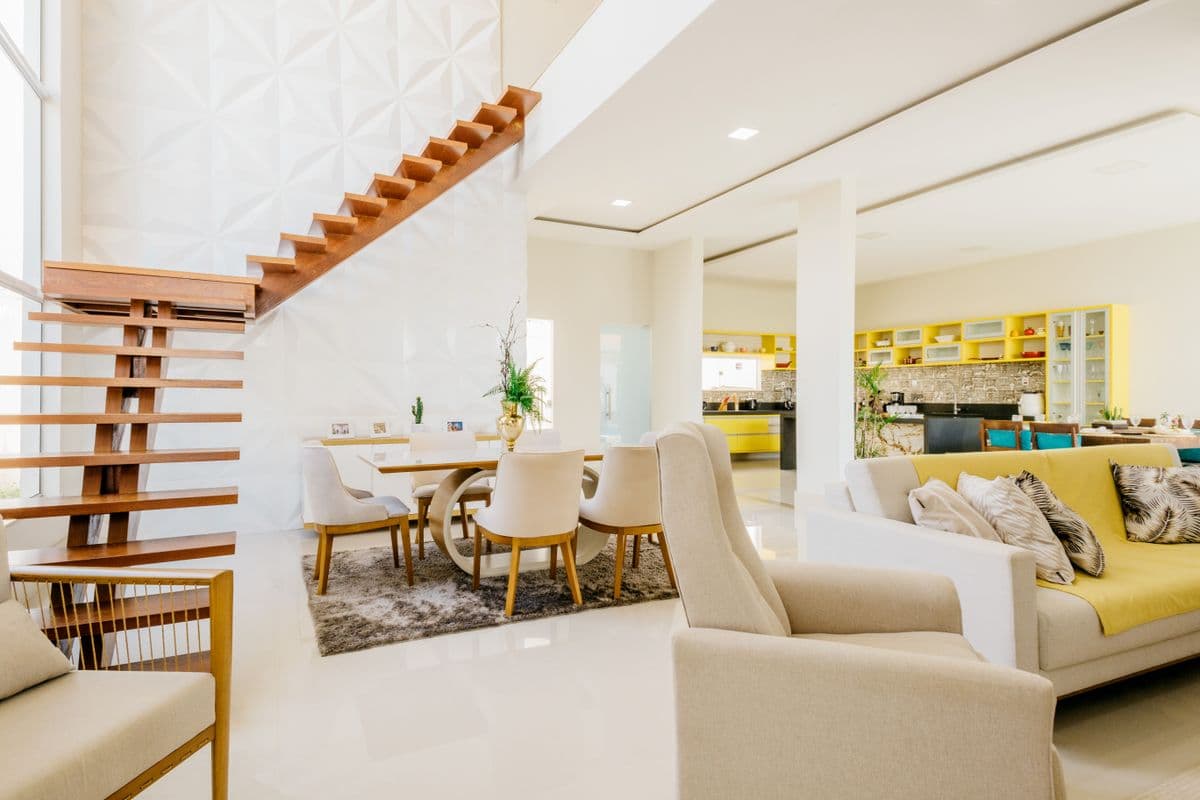 A bright, spotless open-plan living room
